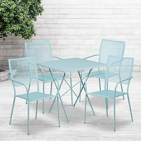 Flash Furniture 5 pc. Square Steel Indoor/Outdoor Folding Patio Table Set with 4 Square Back Chairs, 28 in.