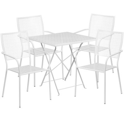 Image showing  5 pc. Square Steel Indoor/Outdoor Folding Patio Table Set with 4 Square Back Chairs, 28 in.