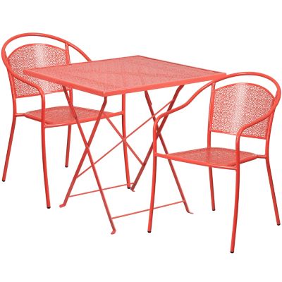 Image showing  3 pc. Square Indoor/Outdoor Steel Folding Patio Bistro Set with 2 Round Back Chairs, 28 in.