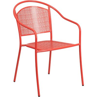 Flash Furniture Indoor/Outdoor Steel Patio Armchair with Round Back, 24 in. x 21 in. x 32-1/4 in., White -  CO-3-RED-GG