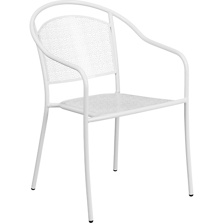 Flash Furniture Indoor/Outdoor Steel Patio Armchair with Round Back, 24 in. x 21 in. x 32-1/4 in., White