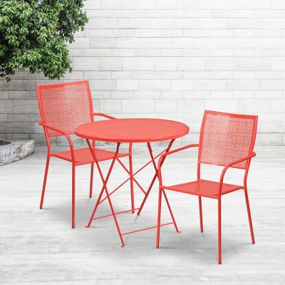 Flash Furniture 3 pc. Round Indoor/Outdoor Steel Folding Patio Bistro Set with 2 Square Back Chairs, 30 in.