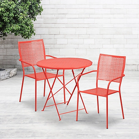Flash Furniture 3 pc. Round Indoor/Outdoor Steel Folding Patio Bistro Set with 2 Square Back Chairs, 30 in.