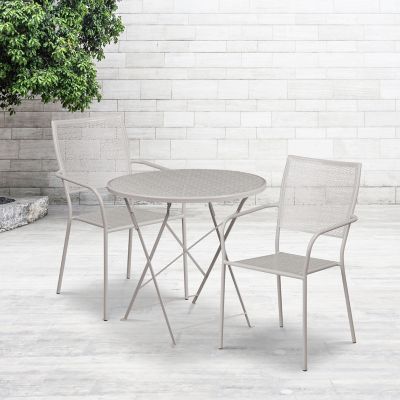 Flash Furniture 3 pc. Round Indoor/Outdoor Steel Folding Patio Bistro Set with 2 Square Back Chairs, 30 in.