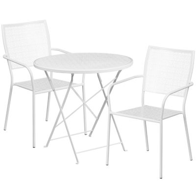 Image showing  3 pc. Round Indoor/Outdoor Steel Folding Patio Bistro Set with 2 Square Back Chairs, 30 in.