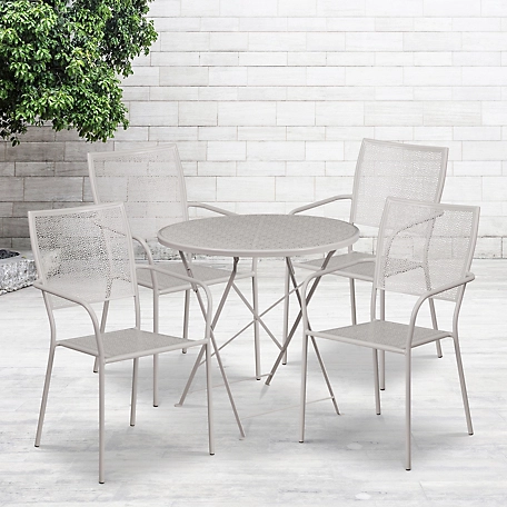 Flash Furniture 5 pc. 30 in. Round Indoor/Outdoor Steel Folding Patio Table Set, Gray, Includes 4 Square Back Chairs