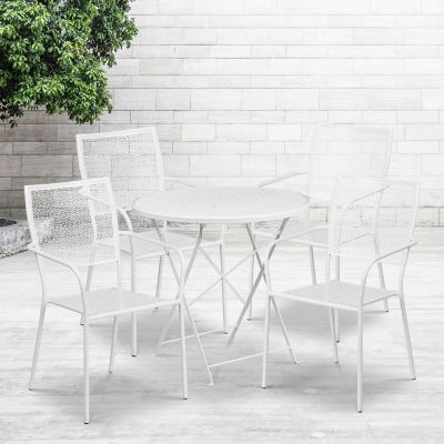 Flash Furniture 5 pc. 30 in. Round Indoor/Outdoor Steel Folding Patio Table Set, White, Includes 4 Square Back Chairs