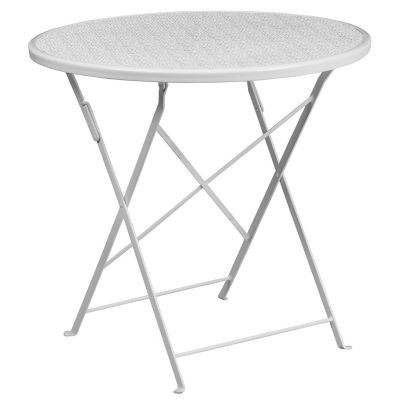 Image showing  5 pc. 30 in. Round Indoor/Outdoor Steel Folding Patio Table Set, White, Includes 4 Square Back Chairs