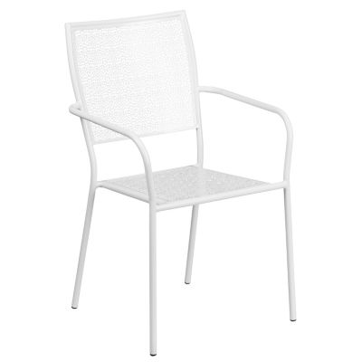Image showing  5 pc. 30 in. Round Indoor/Outdoor Steel Folding Patio Table Set, White, Includes 4 Square Back Chairs