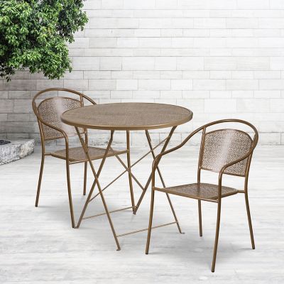 Flash Furniture 3 pc. Round Indoor/Outdoor Steel Folding Patio Bistro Set with 2 Round Back Chairs, 30 in.