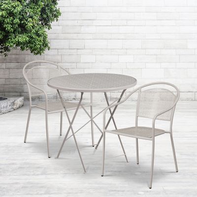 Flash Furniture 3 pc. Round Indoor/Outdoor Steel Folding Patio Bistro Set with 2 Round Back Chairs, 30 in.