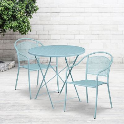 Flash Furniture 3 pc. Round Indoor/Outdoor Steel Folding Patio Bistro Set with 2 Round Back Chairs, 30 in.