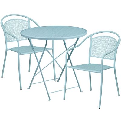Image showing  3 pc. Round Indoor/Outdoor Steel Folding Patio Bistro Set with 2 Round Back Chairs, 30 in.