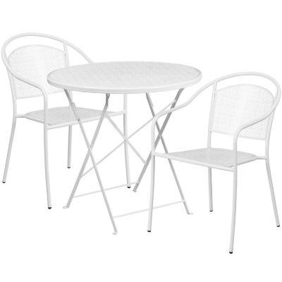 Image showing  3 pc. Round Indoor/Outdoor Steel Folding Patio Bistro Set with 2 Round Back Chairs, 30 in.