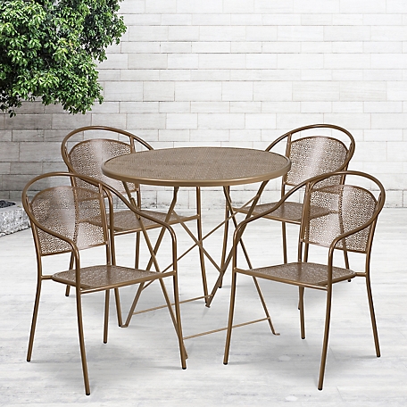 Flash Furniture 5 pc. Round Steel Indoor/Outdoor Folding Patio Table Set with 4 Round Back Chairs, 30 in.
