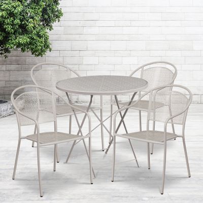 Flash Furniture 5 pc. Round Steel Indoor/Outdoor Folding Patio Table Set with 4 Round Back Chairs, 30 in.