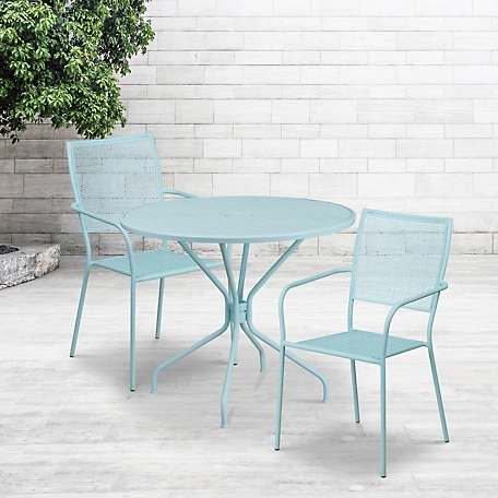 Flash Furniture 3 pc. Round Indoor/Outdoor Steel Patio Bistro Set with 2 Square Back Chairs, 35.25 in.