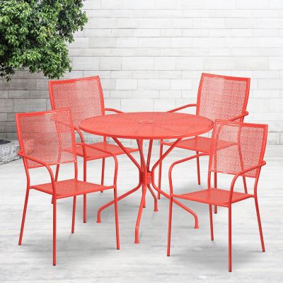 Flash Furniture 5 pc. Round Steel Indoor/Outdoor Patio Table Set with 4 Square Back Chairs, 35.25 in.