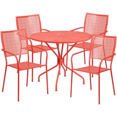 Image showing  5 pc. Round Steel Indoor/Outdoor Patio Table Set with 4 Square Back Chairs, 35.25 in.