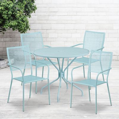 Flash Furniture 5 pc. Round Steel Indoor/Outdoor Patio Table Set with 4 Square Back Chairs, 35.25 in.