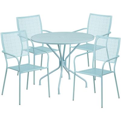 Image showing  5 pc. Round Steel Indoor/Outdoor Patio Table Set with 4 Square Back Chairs, 35.25 in.