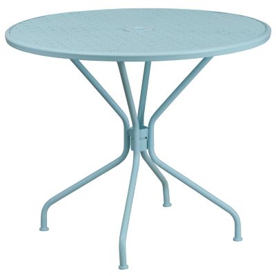 Image showing  5 pc. Round Steel Indoor/Outdoor Patio Table Set with 4 Square Back Chairs, 35.25 in.
