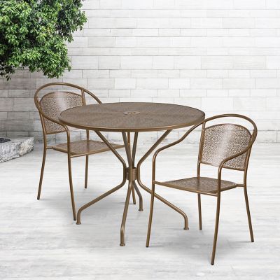 Flash Furniture 3 pc. Round Indoor/Outdoor Steel Patio Bistro Set with 2 Round Back Chairs, 35.25 in.
