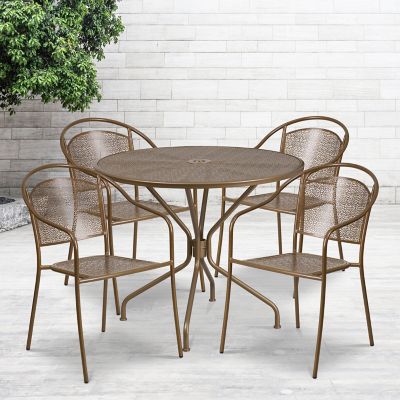 Flash Furniture 5 pc. Round Steel Indoor/Outdoor Patio Table Set with 4 Round Back Chairs, 35.25 in.