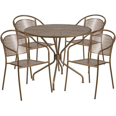 Image showing  5 pc. Round Steel Indoor/Outdoor Patio Table Set with 4 Round Back Chairs, 35.25 in.