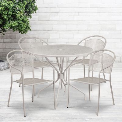 Flash Furniture 5 pc. Round Steel Indoor/Outdoor Patio Table Set with 4 Round Back Chairs, 35.25 in.