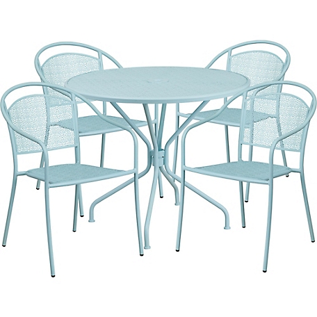 Flash Furniture 5 pc. Round Steel Indoor/Outdoor Patio Table Set with 4 Round Back Chairs, 35.25 in.