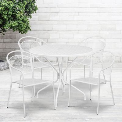 Flash Furniture 5 pc. Round Steel Indoor/Outdoor Patio Table Set with 4 Round Back Chairs, 35.25 in.