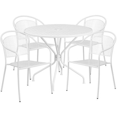 Image showing  5 pc. Round Steel Indoor/Outdoor Patio Table Set with 4 Round Back Chairs, 35.25 in.