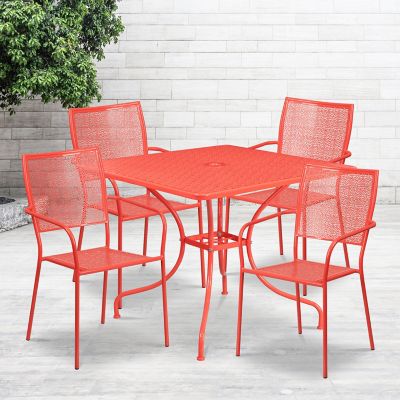 Flash Furniture 5 pc. Square Steel Indoor/Outdoor Patio Table Set with 4 Square Back Chairs, 35.5 in.