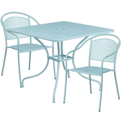 Image showing  3 pc. Square Indoor/Outdoor Steel Patio Bistro Set with 2 Round Back Chairs, 35.5 in.