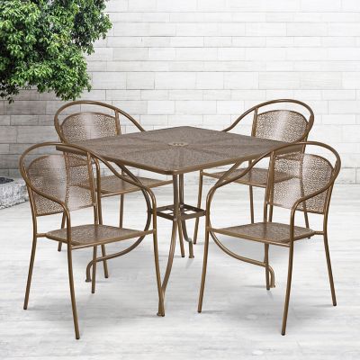 Flash Furniture 5 pc. Square Steel Indoor/Outdoor Patio Table Set with 4 Round Back Chairs, 35.5 in.