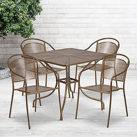 Flash Furniture 5 pc. Square Steel Indoor/Outdoor Patio Table Set with 4 Round Back Chairs, 35.5 in.