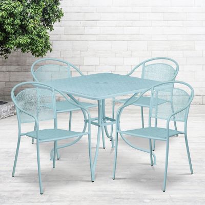 Flash Furniture 5 pc. Square Steel Indoor/Outdoor Patio Table Set with 4 Round Back Chairs, 35.5 in.