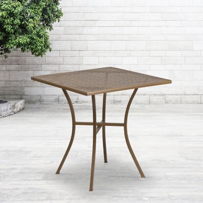 Flash Furniture Square Indoor/Outdoor Steel Patio Table, Gold, 28 in.