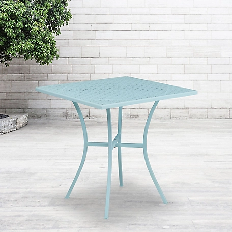 Flash Furniture Square Indoor/Outdoor Steel Patio Table, Sky Blue, 28 in.