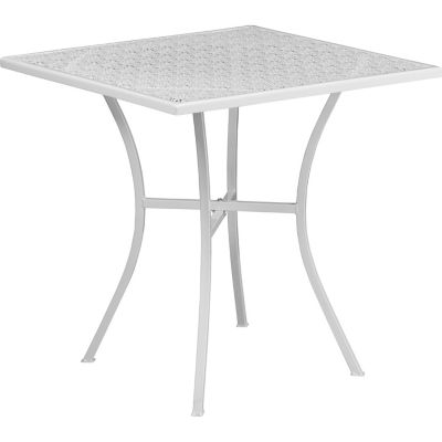 Flash Furniture 28 in. Square Indoor/Outdoor Steel Patio Table, White.