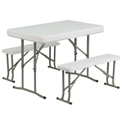 Image showing  Plastic Folding Table and Benches Set, 330 lb. Capacity