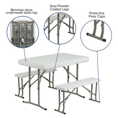 Image showing  Plastic Folding Table and Benches Set, 330 lb. Capacity