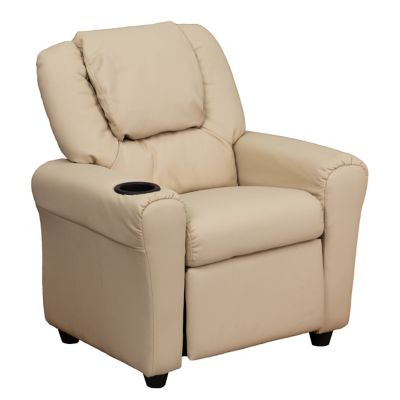 Flash Furniture Kids' Contemporary Vinyl Recliner with Cup Holder and Headrest, 90 lb.