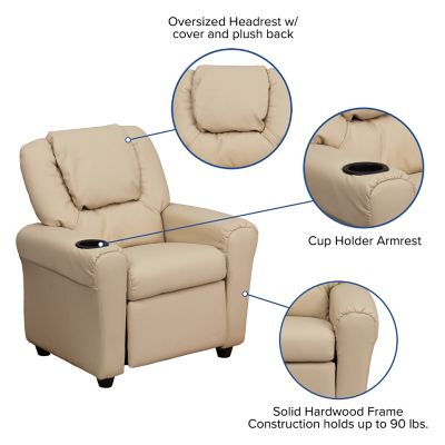 Image showing  Kids' Contemporary Vinyl Recliner with Cup Holder and Headrest
