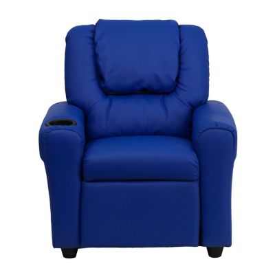 Image showing  Kids' Contemporary Vinyl Recliner with Cup Holder and Headrest