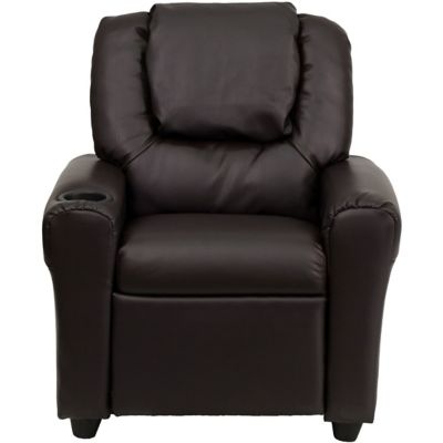 Image showing  Kids' Contemporary Vinyl Recliner with Cup Holder and Headrest