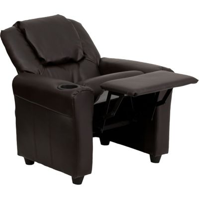 Image showing  Kids' Contemporary Vinyl Recliner with Cup Holder and Headrest