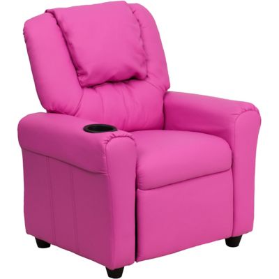Flash Furniture Kids' Contemporary Vinyl Recliner with Cup Holder and Headrest, 90 lb -  DGULTKIDHOTPINKGG