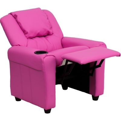 Image showing  Kids' Contemporary Vinyl Recliner with Cup Holder and Headrest